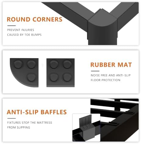 yookare King Metal Platform Bed Frame 14 Inch, 3500 lbs Heavy Duty Steel Slat Bed Frame, Round Anti-Bump Corners & Recessed Middle Legs,Anti-Slip Mattress Stopper, No Box Spring Needed