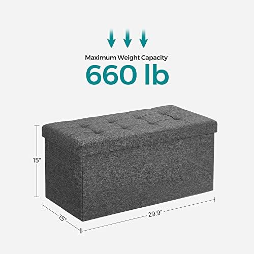 SONGMICS 30 Inches Storage Ottoman, Foldable Bench with Flipping Lid