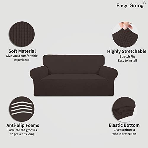 Easy-Going Stretch Oversized Loveseat Couch Covers Washable Chocolate