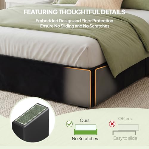 Welzona Queen Size Upholstered Bed Frame with Headboard & 4 Drawers, Black