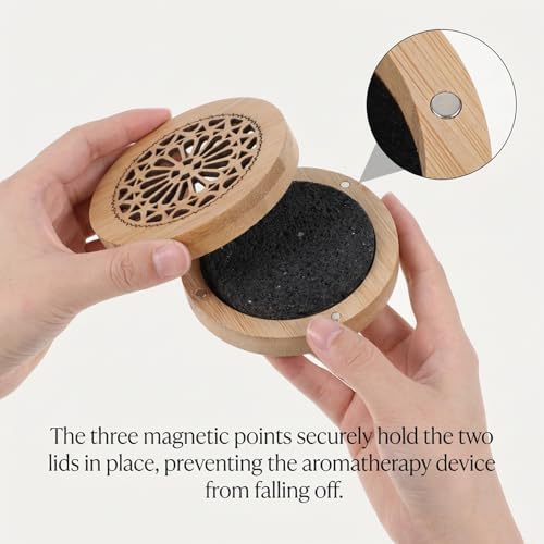 Passive Essential Oil Diffuser Stone, Small Lava Rock Diffuser Set Aromatherapy Stone for Desk Office Home Car & Gift-Giving, Compact Wood Bas