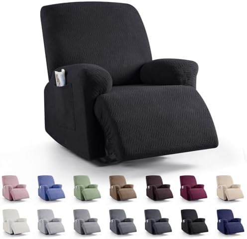 KinCam Recliner Chair Covers, Stretch Reclining Cover, Black
