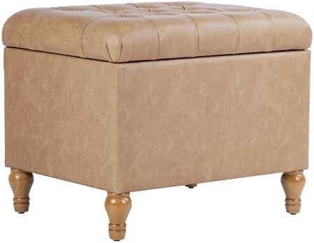 Spatial Order 24" Button Tufted Storage Ottoman - Sand Faux Leather