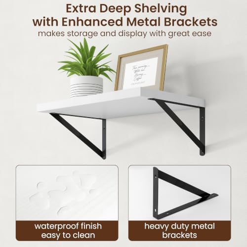 Axeman Deep Floating Shelves, 18'' x 12'' White Wall Shelves Set of 2