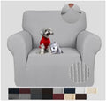 JIVINER Super Stretch Chair Slipcovers with Arms 1-Piece Jacquard Small Checks Living Room Armchair Covers Soft Anti Slip Sofa Couch Furniture Protector for Kids Pets (Chair, Light Gray and White)
