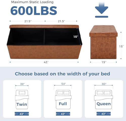 DUMOS 43 Inch Folding Storage Ottoman Bench, Large Ottoman with Storage