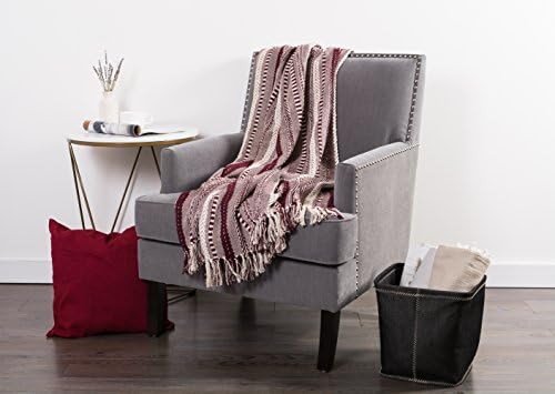 DII Braided Striped Throw Blanket, 50x60, BlackBerry on Cream