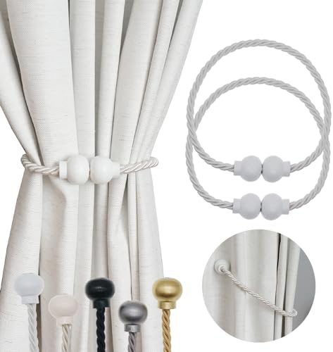 2Pcs Magnetic Curtain Tiebacks Modern Handmade Rope Curtain Tie Backs White