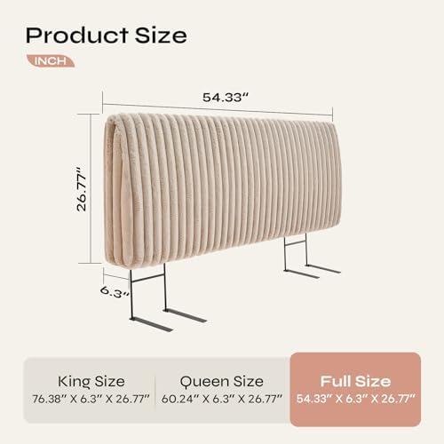 Pinmoco 4.7" Upholstered Modern Headboard for Full Size Bed, Height Adjustable and Ergonomic Headboard, Easy Assemble, Sturdy and Durable, Faux Rabbit Fur, Light Camel