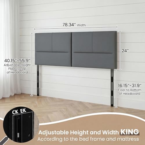 HAOBO Home Upholstered King Headboard Only, Modern Faux Leather Panel Gray