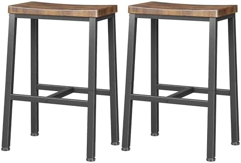 Homeiju Bar Stools, Counter Height Bar Stools Set of 2, 23.6 Inch Saddle Stools with Footrests, Industrial Kitchen Counter Seat for Dining Room, Kitchen, Counter, Rustic Brown