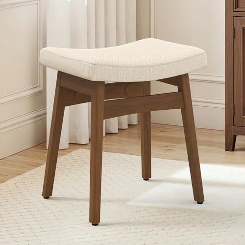LUE BONA Vanity Saddle Stool with Wood Legs, Modern Vanity Chair for Makeup
