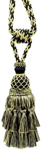 DÉCOPRO Lavish Large Curtain & Drapery Hand Crafted Tassel Tiebacks Tassel Length 9" (22.5cm) 34" Spread (86cm) (TBIL1) Golden Medley Black #K9C4 (Pure Black Yellow Gold Light Gold) Individually Sold