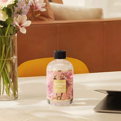 Cocorrína Reed Diffuser Refill Sandalwood Rose 10.15oz (300ml) with 8 Sticks - Premium Long-Lasting Floral Essential Oil, Home Fragrance for Bedroom, Bathroom Home Decor