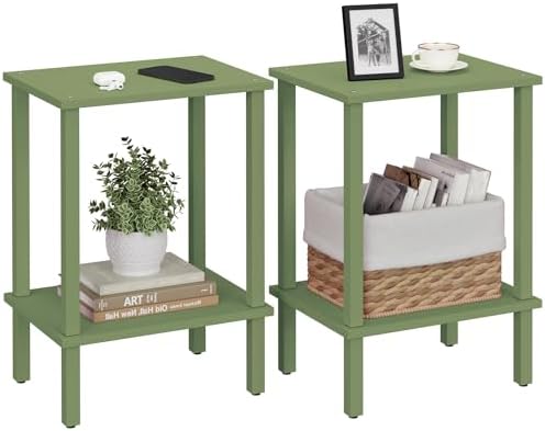 TUTOTAK End Table, Set of 2, Side Table, Nightstand, 2-Tier Storage Shelf
