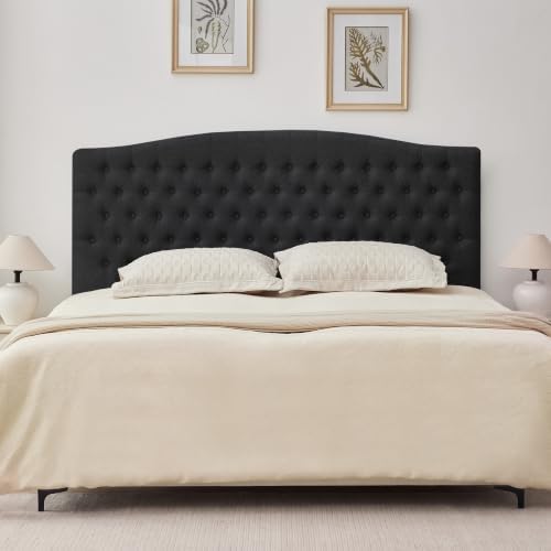 Tufted Linen King Headboard, Button Diamond Design Headboards, Black