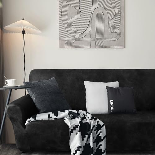 ANARACHON Faux Leather Fabric Sofa Slipcover (Black, 1Piece-Loveseat)