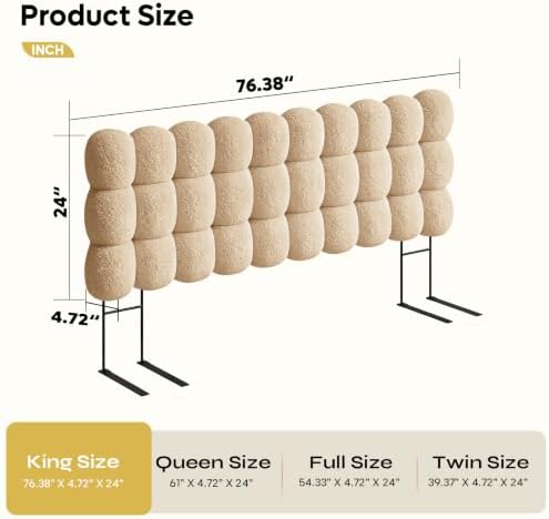 Pinmoco King Cloud-Shaped Upholstered Headboard, Teddy Fleece Light Brown