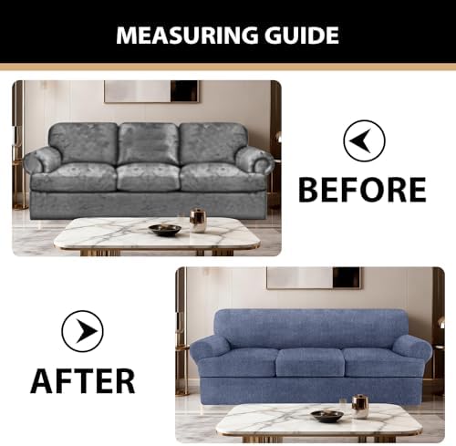 4 Piece T Cushion Sofa Slipcovers Stretch Couch Slip Cover for 3 Cushion Couch Sofa, Machine Washable for Living Room (Blue Gray, 3 Cushions)