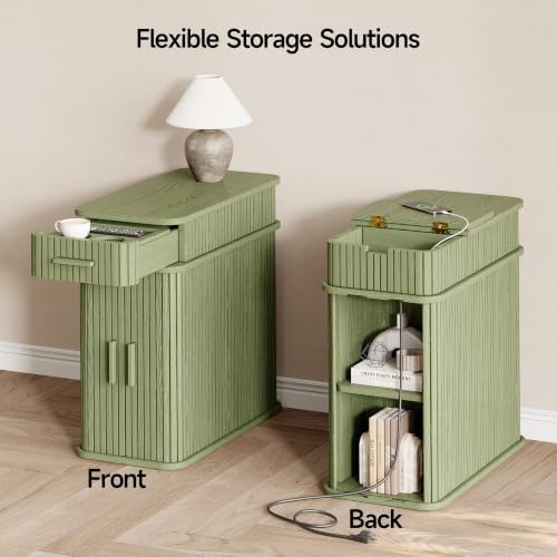 ONBRILL Fluted End Table, Narrow Side Table, 23.62" H, Sage Green