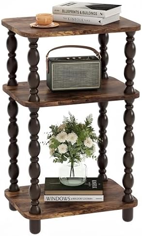 Retro End Table, 3-Tier Small Side Table, Narrow Couch Side Table for Small Spaces, Farmhouse End Table, Modern Accent Table, Skinny Bedside Table Nightstand for Bedroom, Living Room (Rustic Brown)