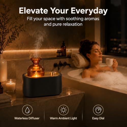 Waterless Essential Oil Diffuser, Rechargeable Cordless with Warm Light