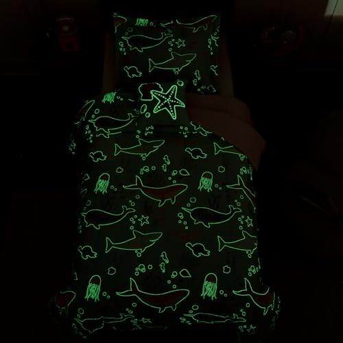 Twin Comforter Set for Girls/Boys-3 Pieces Ocean Glow in the Dark Bedding