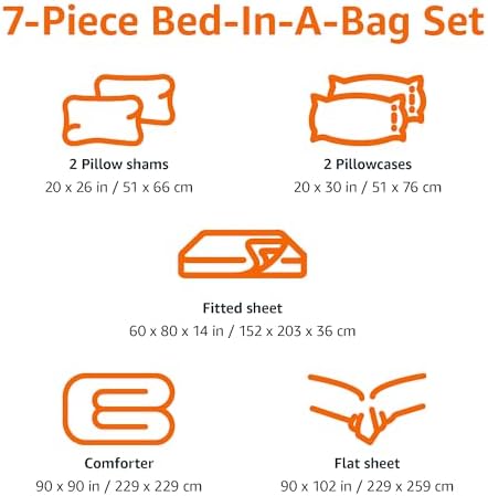 Amazon Basics 7-Piece Soft, Easy-Wash Microfiber Kid's Bed-in-a-Bag Bedding Set with Sheet and Comforter, Full/Queen, Unicorn Print