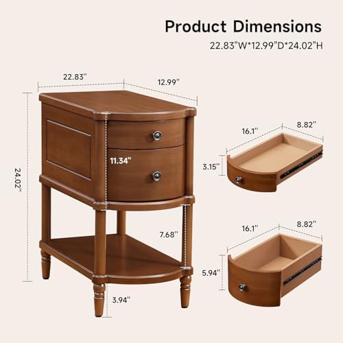 ONBRILL Pre-Assembled Narrow End Table with Charging Station, Walnut