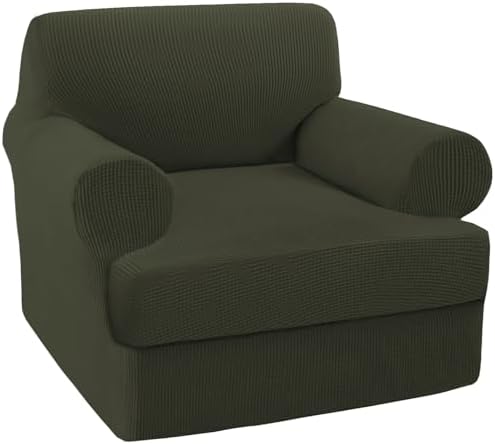Turquoize T Cushion Chair Slipcover Armchair Slipcover for Living Room Stretch Sofa Couch Cover Soft Armchair Cover Washable Furniture Covers with Individual T Cushion Seat Covers (Chair, Olive)