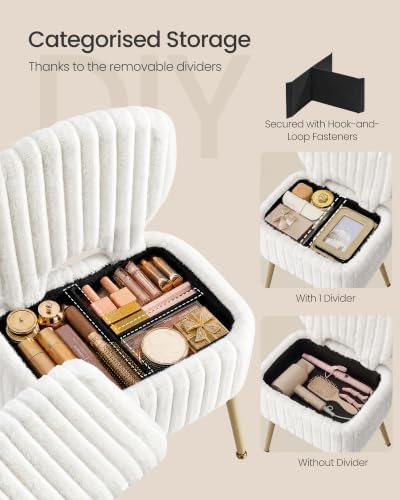SONGMICS Vanity Chair, Makeup Stool with Folding Backrest