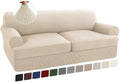 Turquoize 3 Piece T Cushion Sofa Slipcovers Sofa Cover for T Cushion Sofa Couches Stretch Couch Cover Furniture Covers with 2 Individual T Cushion Covers, Washable (2 Cushion Sofa, Biscotti Beige)