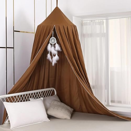Bed Canopy, Round Dome Mosquito Net Indoor Outdoor Castle Hanging House Decoration Reading Nook Playing Home Decoration(Coffee)