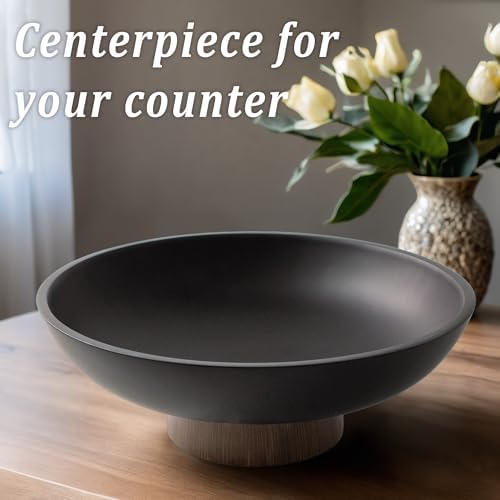 LIN CHUAN Modern Resin Pedestal Bowl, Large Fruit Bowl for Kitchen Counter, Catch All bowl for Entryway Table, Dark Brown