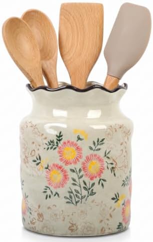 Ceramic Utensil Holder for Kitchen Counter, Farmhouse Kitchen Décor