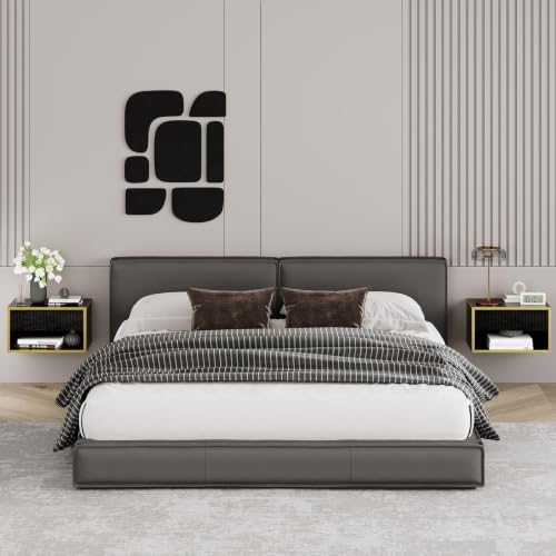 4ever2buy Floating Nightstand, Black Bedroom Night Stand with Drawer