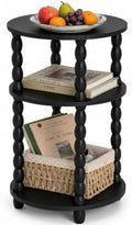 3-Tier Round Side Table, Small End Table with Solid Wood Spindle Legs Black