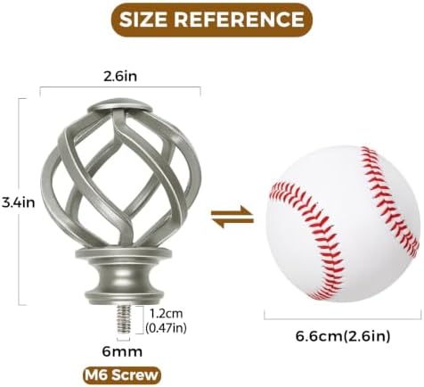 KAMANINA Antique Silver Finials for 1 or 7/8 In Curtain Rods, M6 Screw