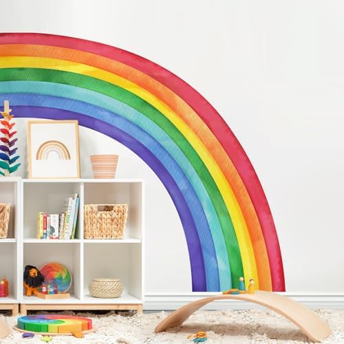 Large Rainbow Wall Decals, Mural Watercolor Half Rainbow Wall Stickers Peel and Stick Vinyl Wall Art Decor for Girls Bedroom Kids Nursery Living Room Playroom Toddler