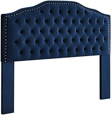 24KF Upholstered Button Tufted Queen Headboard with Nailhead Trim, Soft Velvet Fabric Headboard Queen/Full WM-6031-Q-NAVY