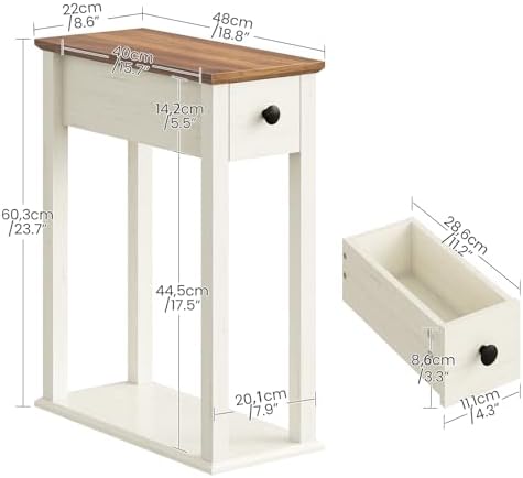 CHOEZON Farmhouse End Table, 2-Tier Narrow Side Table with Drawer, Wooden Nightstand, for Small Space, Living Room, Bedroom