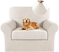 Turquoize 2 Piece Chair Covers Chair Slipcovers for Living Room Armchair Sofa Covers Chair Couch Cover with Arms Washable Furniture Protector for Chairs Feature Thick Jacquard Fabric (Chair, Ivory)