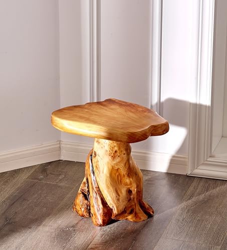 Cedar Wood Stump Mushroom Stool Live Edge Side Table 13.5"x12"x14"H