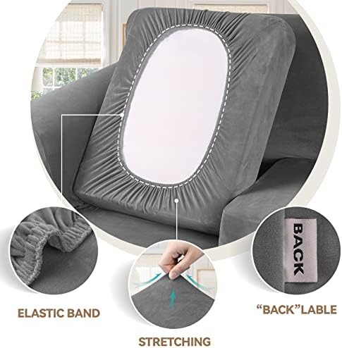 WEERRW Velvet Stretch 3 Pieces Couch Cover for Sofa Washable, Light Grey