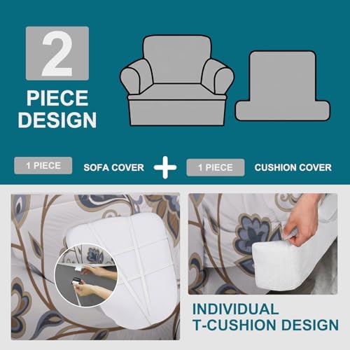 NILUOH 2-Piece T-Cushion Armchair Slipcover, Stretch Chair Cover with Separate Seat Cushion Cover, Soft Washable Furniture Protector for Living Room