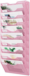 EasyPAG 10 Pocket Mesh Wall File Organizer, Hanging Paper Folder Holder with Classify Label, Vertical Wall Mount Mail Organizer for Office Home Classroom, Pink