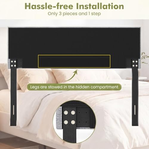 GIANTEX Linen Upholstered Headboard, Queen/Full Size Button Tufted Linen Fabric Head Board with Wood Support Legs, Attach Frame, Width Adjustable Modern Bed Headboard Only (Gray)