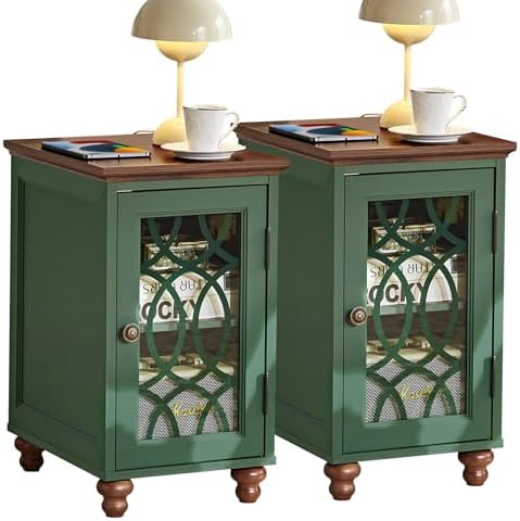 Joaxswe Narrow Side Table Set 2 with Glass Door Storage