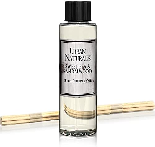 Urban Naturals Reed Diffuser Oil Refill, Sweet Pea & Sandalwood Diffuser Oils with Jasmine, Berries, Sweet Pea, 4 oz + Free Reed Sticks, Made in the USA