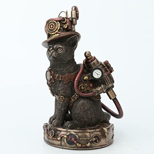 Veronese Design 6 7/8 Inch Steampunk Chaotic Neutal Mad Hatter Cat Cold Cast Resin Bronze Finish Animal Figurine